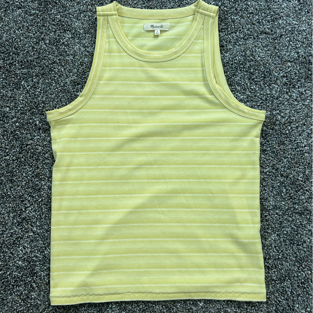 White and yellow striped Madewell tank top